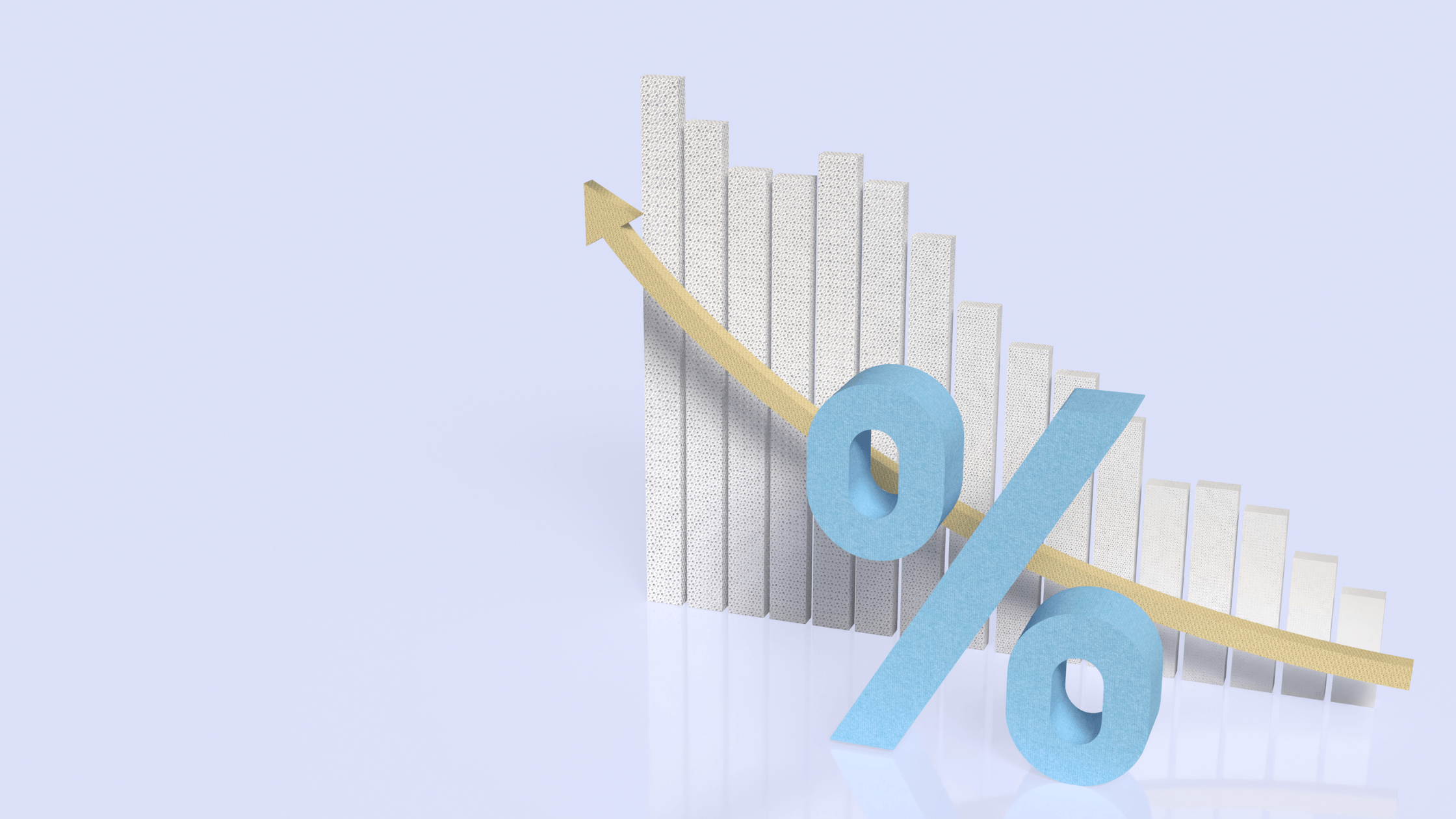 Graphic illustration showing a blue percent symbol in front of a rising bar chart with a golden arrow, representing interest rate movements and financial growth.